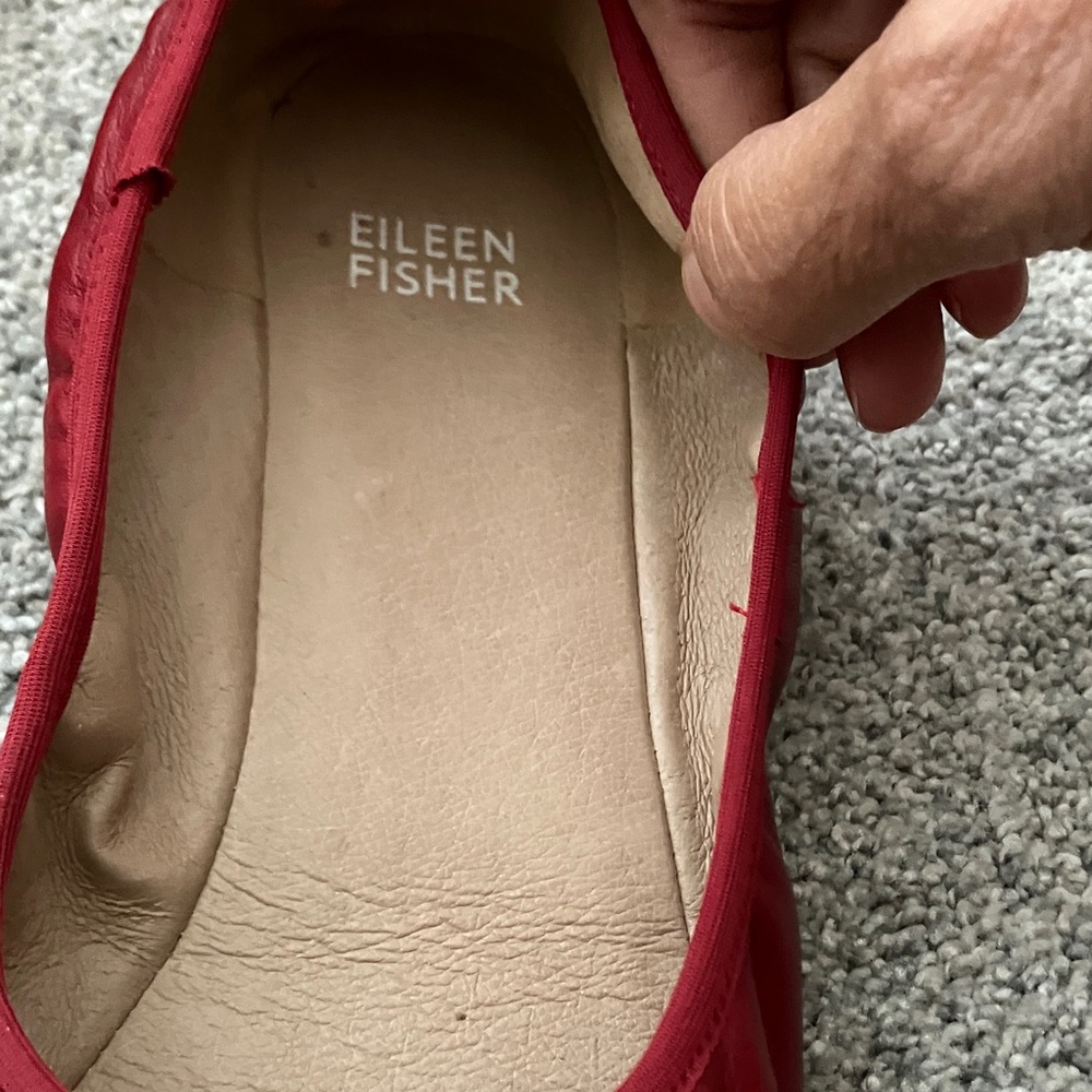 Eileen Fisher Notion Nappa Leather Red Flats - Picture 4 of 7